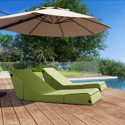 jela Outdoor Sofa, Waterproof Folding Lounge Chair and Sofa, UV Resistant Patio Sofa with Machine Washable Cover, Soft Foam Outdoor Bed Pool Lounge Chaise Chairs (Green)