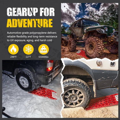 BUNKER INDUST Offroad Traction Board with Jack Base,Pair 47.24"L x 14"W Recovery Track Tire Traction Mat -Red Sand,Mud,Snow Ramps (Replaceable Dual Colors Teeth/Rugged Steel Plate) Gen 11th