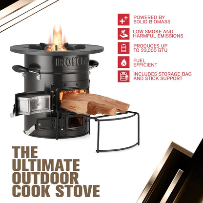 IronClad Supply Rocket Stove – Camping Wood Stove for Emergency Preparedness, Survival, Off Grid Living Supplies – Portable Wood Burning Stove with Canvas Storage Bag and Fuel Support System