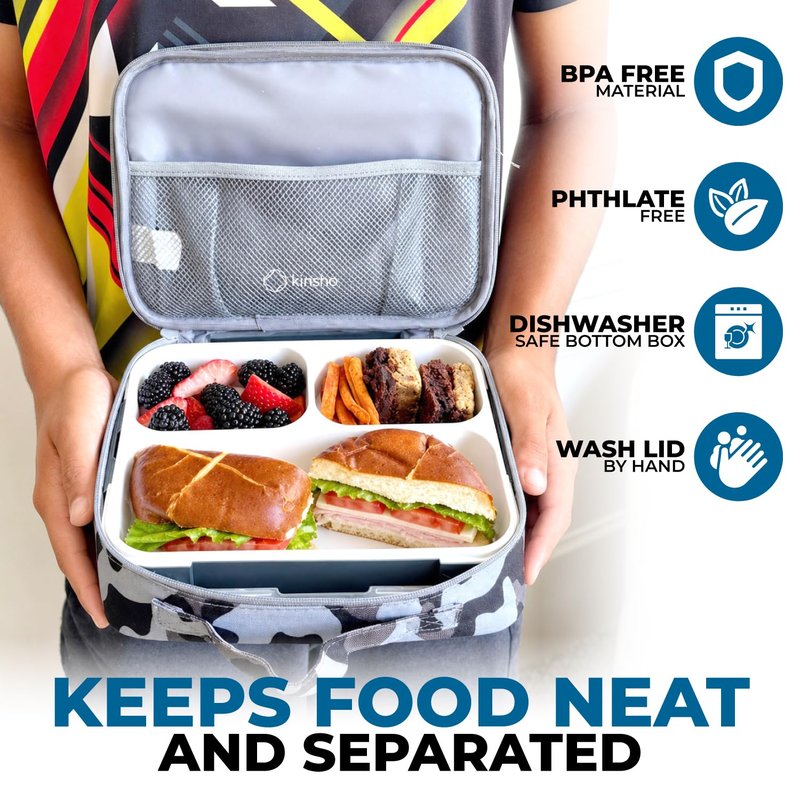Bento Lunch Box Kids & Adults, Lunch and Snack Containers for Boys & Girls with 3 Compartments - School, Work Daycare, Meal Planning Portion Control Container, BPA-Free Boxes, Utensils, Blue 1 pack