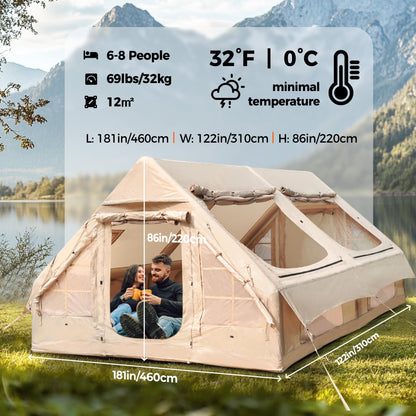 LBF 181"*122" Inflatable Tent for Glamping - 5-Minute Instant Setup Blow Up Tents for Camping Adults, All-Weather Air Tents with Rainfly & Extra Stakes Large