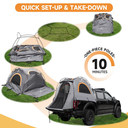 Truck Bed Tent 5.5' ~ 5.8', Upgrade Quick Setup Truck Tent for Camping, 3000mm Waterproof Pickup Truck Tent for 2 Person, Ford, GMC, Toyota, Chevy, Dodge, Nissan