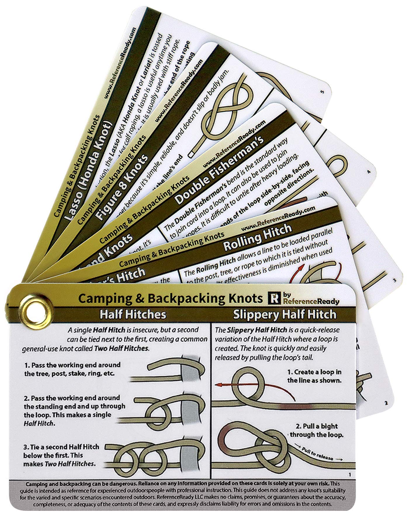 ReferenceReady Outdoor Knots Pocket Guide - Waterproof Knot Tying Cards with Mini Carabiner, 22 Rope Knots for Camping, Backpacking, Scouting and Wilderness Survival