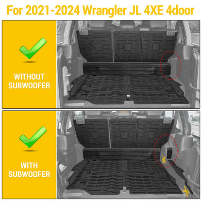 JTYZSM Cargo Mats for 2021-2024 2025 Jeep Wrangler JL 4XE Only,Floor Liners with Trunk Mat Backrest Mat All Weather TPE Protector Rear Floor Trunk Liners for 21-25 Wrangler JL 4XE 4 Door Accessories