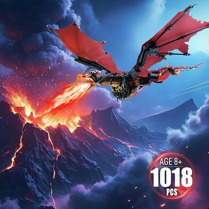 Ideas fire Dragon Building SetCompatible with Mainstream Brands Adults Collectible MOC Dragon Model STEM Toy for Fans Home DecorCreative Gift for Kids Boys &amp Girls 8-16 (1018 PCS)