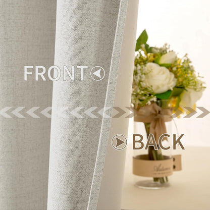 MIULEE Linen Texture Curtains - 100% Blackout Thermal Insulated Drapes | Light Cream | 52x63 Inch (2 Panels)