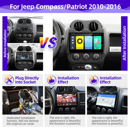 CGOGC Android Car Radio Upgrade for Jeep Patriot Compass 2010-2016 Compatible with Wireless Carplay Android Auto 8core Touch Screen Stereo Bluetooth FM/AM GPS Navigation Multimedia Player Head Unit