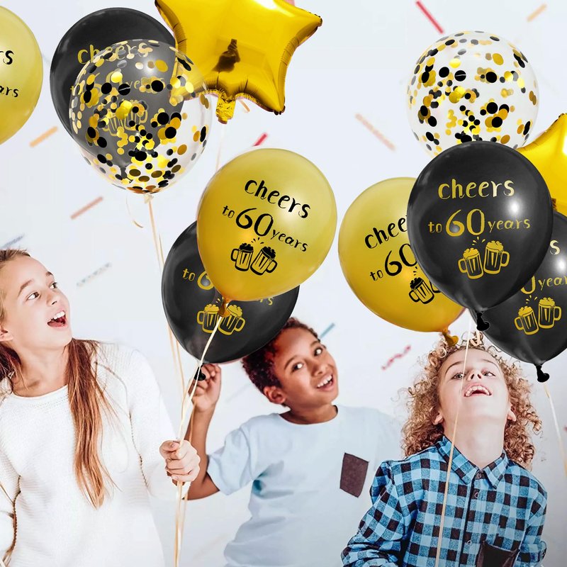 SHUNTAI Cheers to 60 Years Black and Gold Birthday Decorations - 60th Birthday Balloons, Latex Gold Confetti for Women Men - 60 Anniversary Theme Happy Party Decor 12 Inch