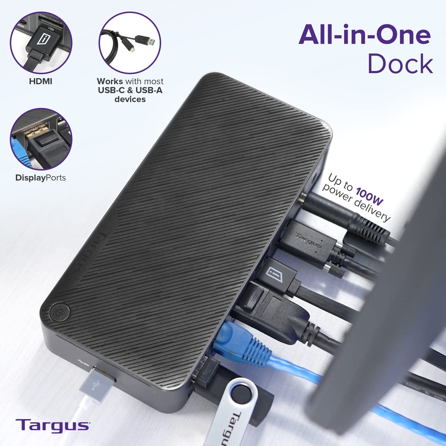 Targus USB C Docking Station Universal DV4K, USB C Laptop Docking Station Dual Monitor 2 HDMI, with Legacy Host Power Kit, Works w/Operating Systems Like Windows, Mac, Android, iOS (DOCK182USZ)