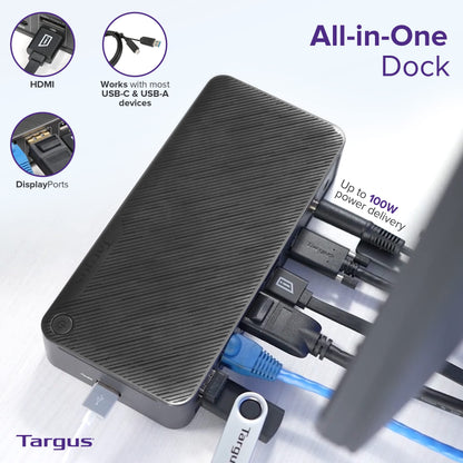 Targus USB C Docking Station Universal DV4K, USB C Laptop Docking Station Dual Monitor 2 HDMI, with Legacy Host Power Kit, Works w/Operating Systems Like Windows, Mac, Android, iOS (DOCK182USZ)
