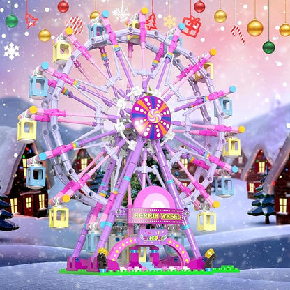 Ferris Wheel Building Block Set with Fairy Light Two-Way Rotating Ferris Wheel Building Set 813 Pieces Amusement Park Interlocking Blocks Toys for Ages 8-13 Gift Idea for Boys and Girls