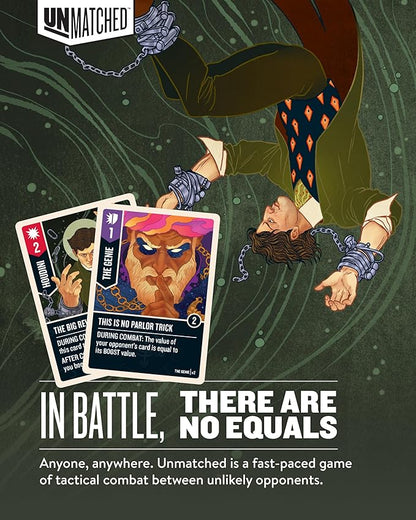 Restoration Games Unmatched Houdini vs The Genie - Strategy Board Game for 2 to 4 Players - Heroes Expansion with Miniatures Unique Decks and Abilities - 20 Min Playtime - Ages 9+