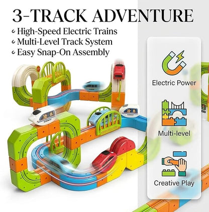 Electric Train Set for Kids Ages 3-8 - 145 Pcs STEM Building Toys with Flexible 3D Tracks - Birthday Gift for Boys Girls
