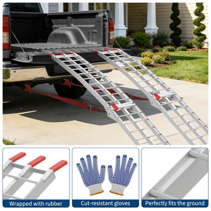 7.5 ft Aluminum Loading Ramps - 750 LBS Capacity Folding Motorcycle Ramp with Rubber-Tipped Fingers & Load Straps for Dirt Bike, UTV, ATV, Trucks, Lawn Mowers, Cargo Trailer