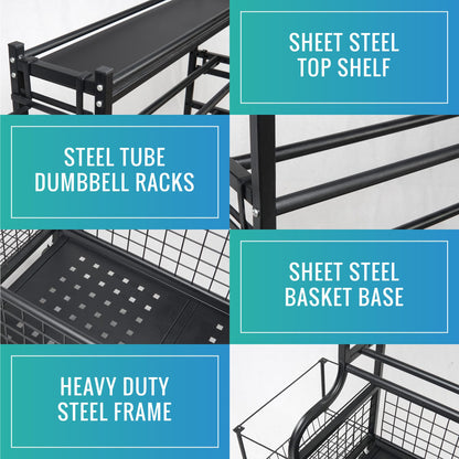 STUFFSTASH Dumbbell Rack for Home Gym, Heavy Duty Weight Rack for Dumbbells, Adjustable Dumbbell Stand with Storage, 700LB Capacity Gym Equipment Organizer with Wheels