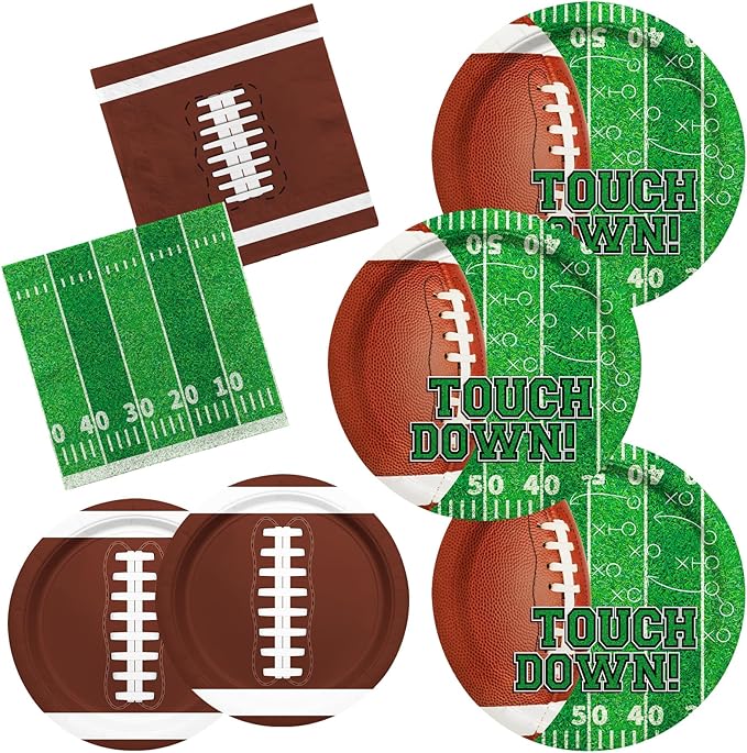 Football Party Supplies Kit Serve 50Includes Touchdown Dinner Plates Dessert Plates and Napkins for Football Birthday Party Football Game Day Tailgate Party Decorations