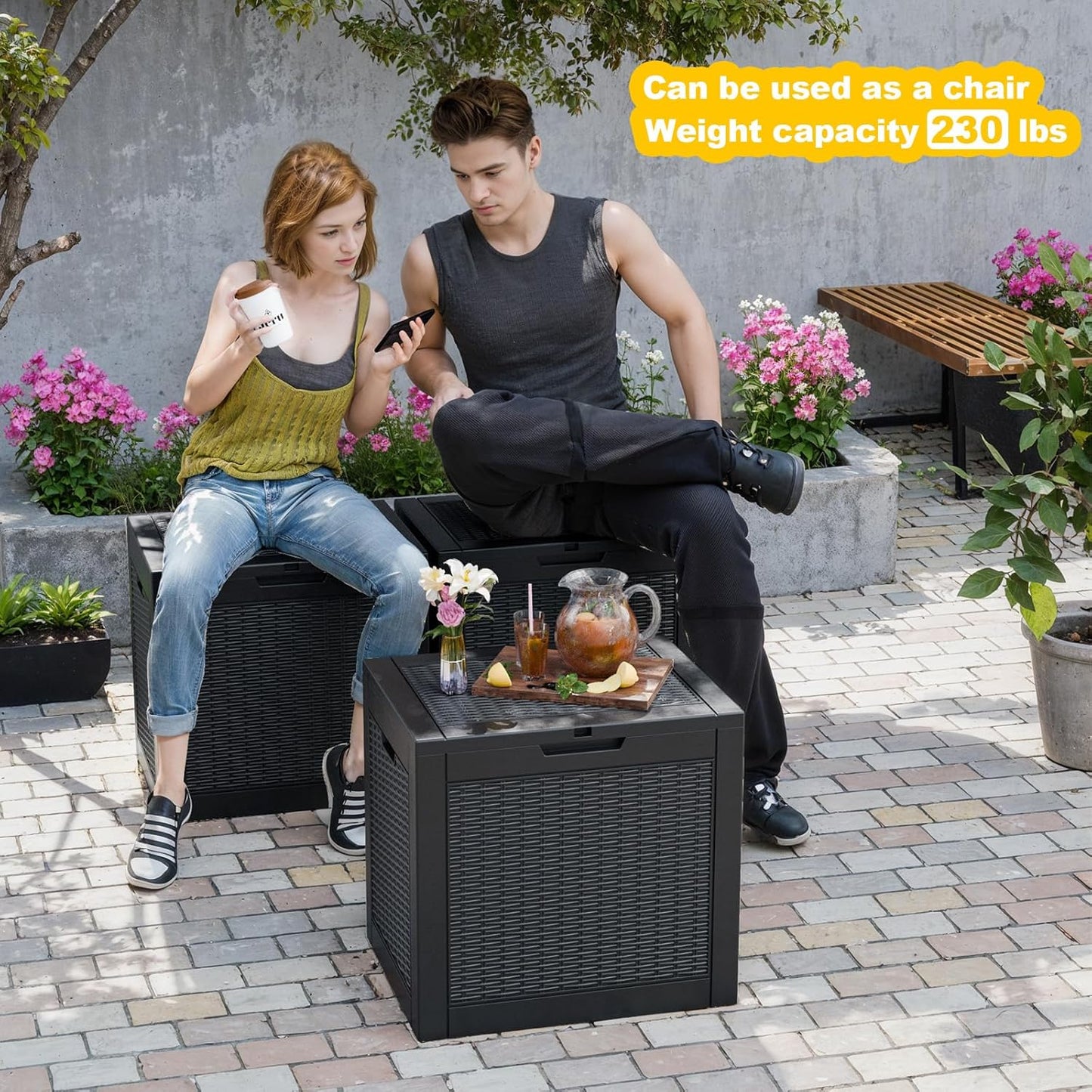 Regine Switzerland 37 Gallon Outdoor Deck Box - Lockable Waterproof Storage for Garden Tools & Cushions | Black