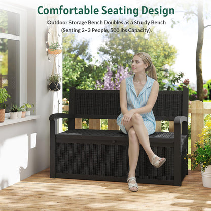 Skepphlay 70 Gallon Storage Bench Outdoor, Deck Box Bench with Armrest, Lockable Outside Benches with Storage, Deck Boxes Waterproof for Pool Patio Garden (Black)