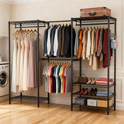 VANZBON Heavy Duty Closet Garment Rack, 6 Tiers Adjustable Metal Freestanding Expandable Clothing Storage with 4 Hanger Rods, Easy to Assemble Wardrobe, 71.4" H x (70" - 88.2") L x 14" D, Black
