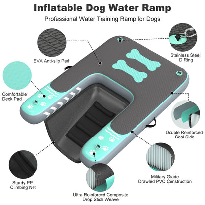 Linvivon Inflatable Dog Boat Ramp for Dogs Up to 240 lbs, Inflatable Dock Floating Platform with Anti-Slip EVA Foam Safe & Easy Water Access, Dog Ramp for Boat, Pools, Lakes, Boats, Docks, Green