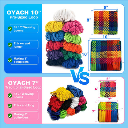 OYACH 440pcs 10 inch Cotton Weaving Loom Refill Loops,11 Colors Rainbow Potholder Loom Loop Bands,Weaving Pot Holder Refill Loops DIY Crafts for Adults Kids,8pcs 8" Potholders(Loom not Included)