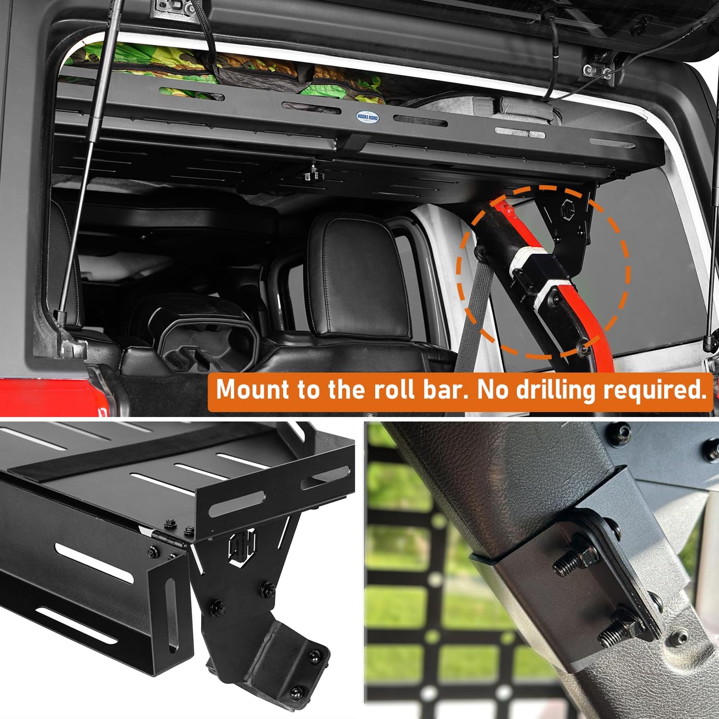 Hooke Road JLU Trunk Upper Cargo Basket Rack Tray for 2018-2026 Jeep Wrangler JL Unlimited 4-Door Hardtop, Interior Storage Platform Luggage Carrier Shelf