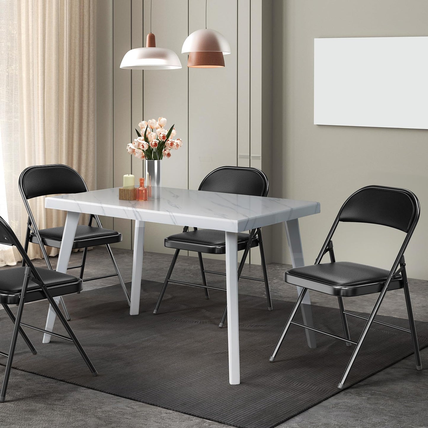 VINGLI 10 Pack Folding Chairs with Padded Seats, Metal Frame with Pu Leather Seat & Back, Capacity 350 lbs, Black