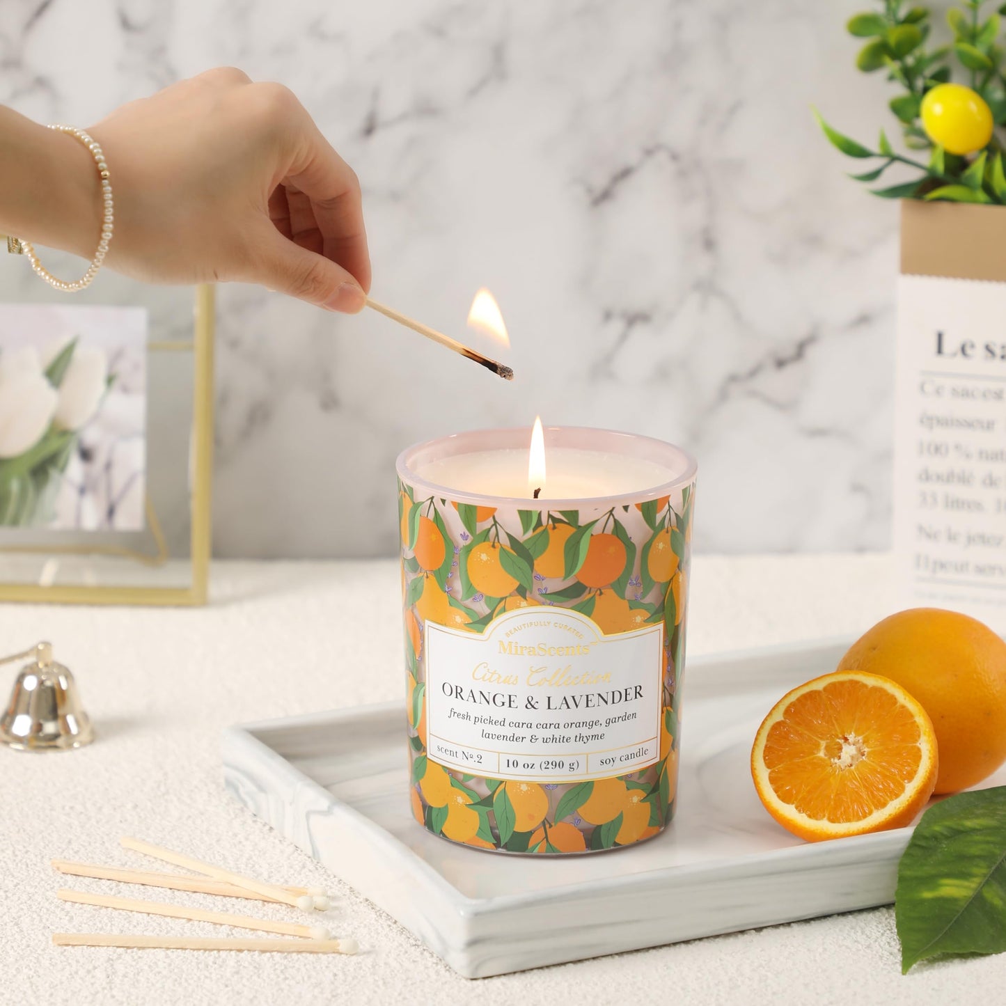 Citrus Candle,Orange & Lavender Scented Candles,Summer Candles for Home & Kitchen,Soy Wax Scented Candle,10oz