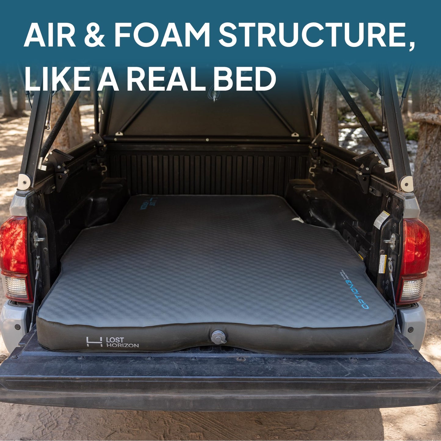 Lost Horizon Truck Bed Camping Air Mattress with Foam, Self Inflating Sleeping Pad for Tacoma 5FT with Pump Sack, 4.5" Thick