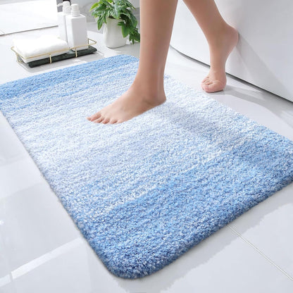 OLANLY Small Bathroom Rugs - Extra Soft Microfiber Mat with Rubber Backing | Quick Dry, Washable, Light Blue 24x16