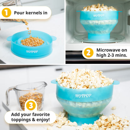 The Orginal HotPop Silicone Popcorn Maker - Microwave Popcorn Popper with Handles - Collapsible Bowl, Heat-Resistant, Easy to Clean, Ideal for Family Movie Nights, 15-Cup Capacity - Red