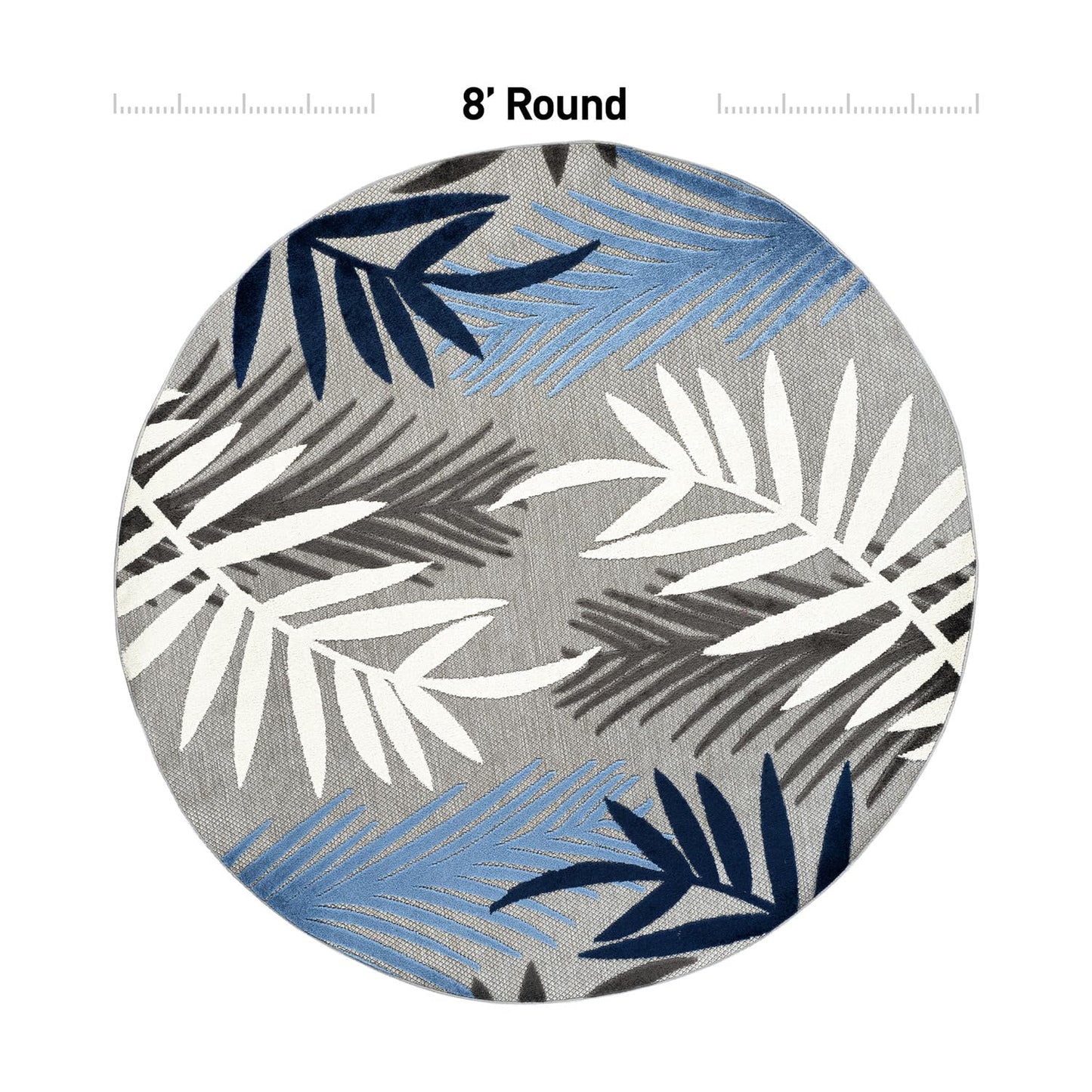 Rugshop Blue Palm Frond Indoor/Outdoor Round Area Rug Easy Cleaning for Patio, Deck and Seating Area, 6' Round
