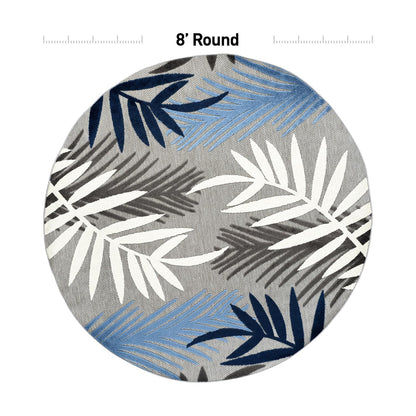 Rugshop Blue Palm Frond Indoor/Outdoor Round Area Rug Easy Cleaning for Patio, Deck and Seating Area, 6' Round