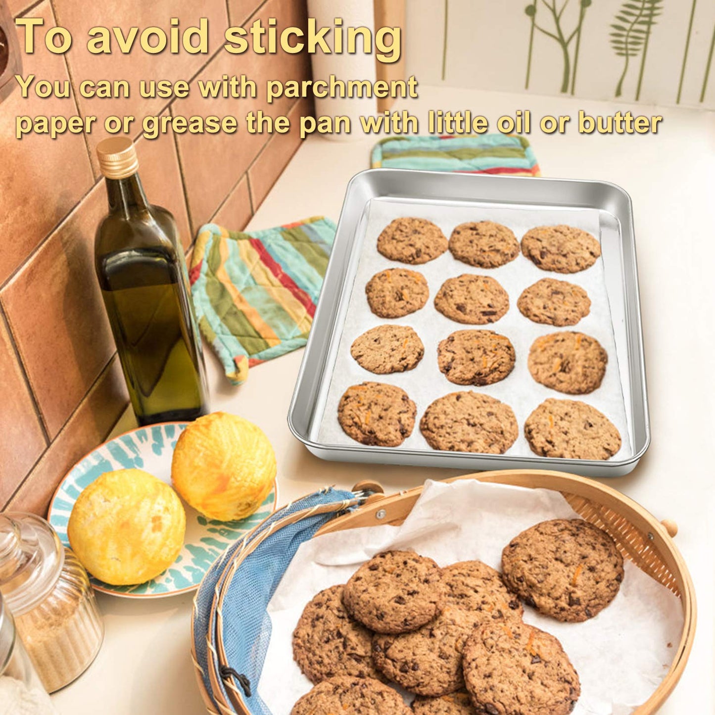 P&P CHEF 16 Inch Baking Cookie Sheet, Oven Pan Tray Stainless Steel Sheet Pan for Kitchen, Oven Bakeware for Multi Uses, Shiny Look & Dishwasher Safe, Healthy & Heavy Duty, 3Pcs