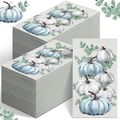 Jetec 200 Pcs Fall Napkins Thanksgiving Disposable Guests Paper Napkins White and Blue Pumpkin Disposable Hand Towels for Bathroom Thank You Gifts Decorative Napkins for Wedding Shower Birthday Party