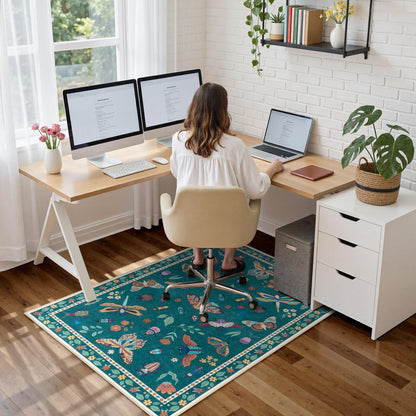 Anidaroel 36"x48" Office Chair Mat for Hardwood Floor, Anti-Slip Floor Mat for Office Chairs, Insect Print Office Rugs for Rolling Chairs, Low Pile Dark Green Desk Chair Mats for Hardwood
