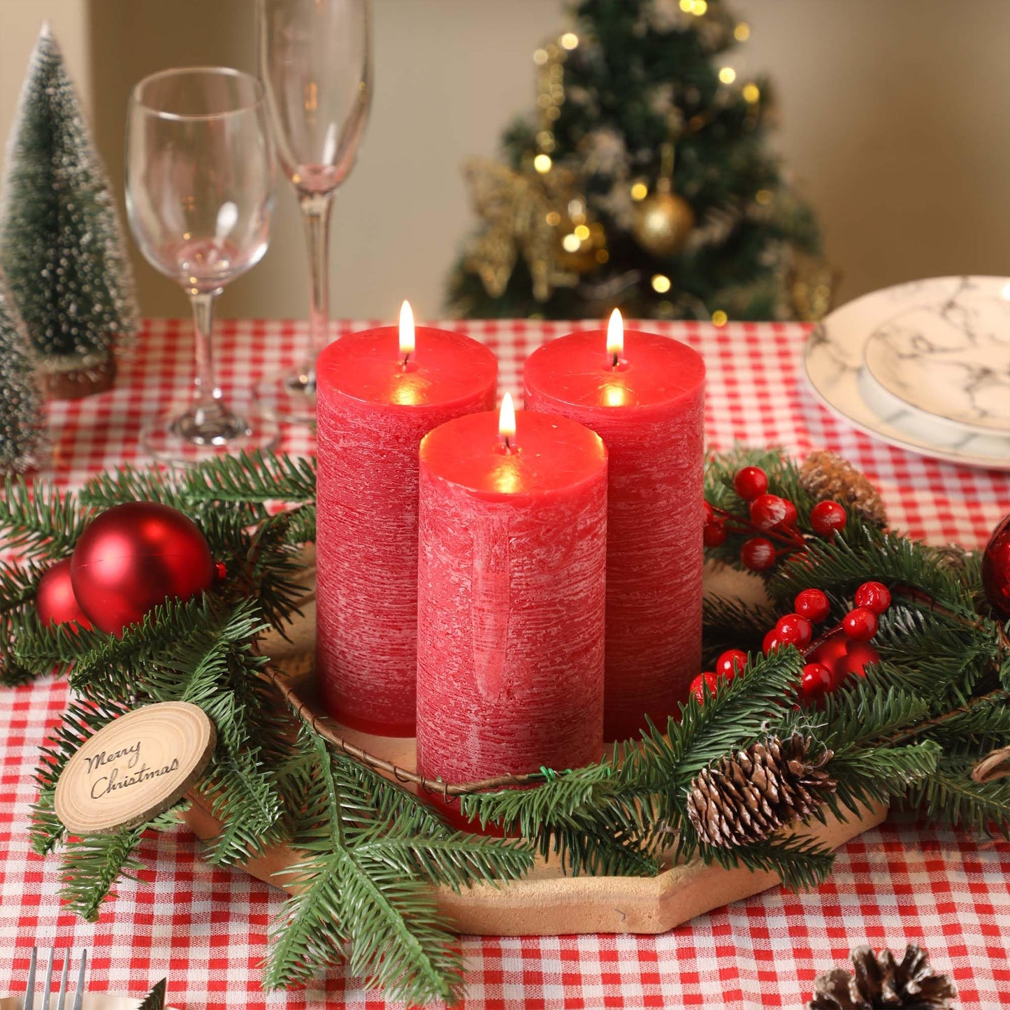 3x6 Inch Red Pillar Candles Set of 3, Christmas Candles Unscented Red Pillar Candles, Dripless Candles Long Burn Time for Wedding, Christmas Decor and Home Decor, Xmas Dinner Table Decor