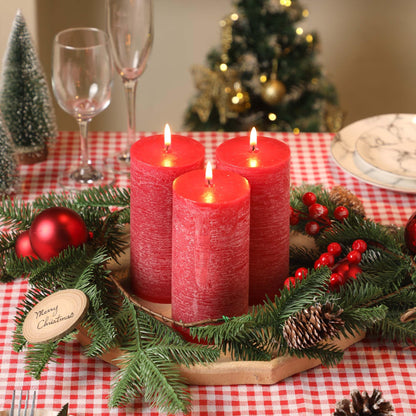 3x6 Inch Red Pillar Candles Set of 3, Christmas Candles Unscented Red Pillar Candles, Dripless Candles Long Burn Time for Wedding, Christmas Decor and Home Decor, Xmas Dinner Table Decor