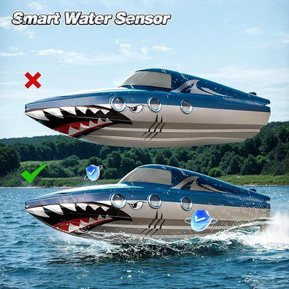 Shark RC Racing Boat for Kids &amp Adults2.4GHz High Speed Remote Control Boat W/ Dual Battery 50 Min RuntimeWaterproofFast Remote Control Toy Gift Kids 8-12 Ideal for Pools &amp LakesShining B