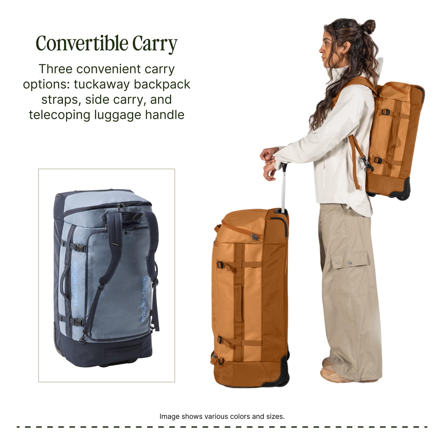 Eagle Creek Cargo Hauler XT Wheeled Duffel - Wheeled Backpack Duffel - Deployable Backpack Straps - Lockable U-Lid & Easy Access Compartment - 32" - Glacier Blue