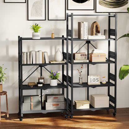WORKPRO 5-Tier Folding Shelf, No-Assembly Metal Storage Rack with Wheels, 750 lbs Capacity (with Leveling Feet), Collapsible Shelving Unit for Kitchen, Pantry, Bathroom & Closet Organization