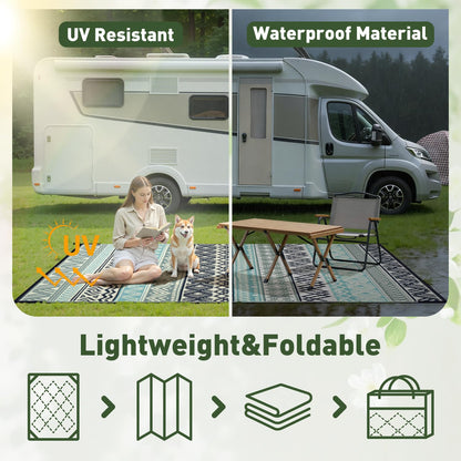 MontVoo Outdoor Rug Carpet Waterproof-Patio Rug Mat 10x14 Reversible RV Outdoor Camping Rugs Picnic Beach Mats Plastic Straw Outside Rugs for Balcony Porch Pool Deck Boho Patio Decor