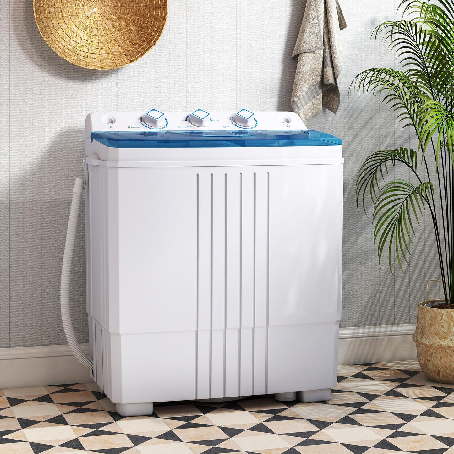 Giantex Washing Machine, 20Lbs Capacity, Washer and Spinner Combo, Portable Compact Twin Tub 12Lbs Washing and 8Lbs Spinning, Inlet and Drain Hose, Laundry Washer for Apartment RV Dorm