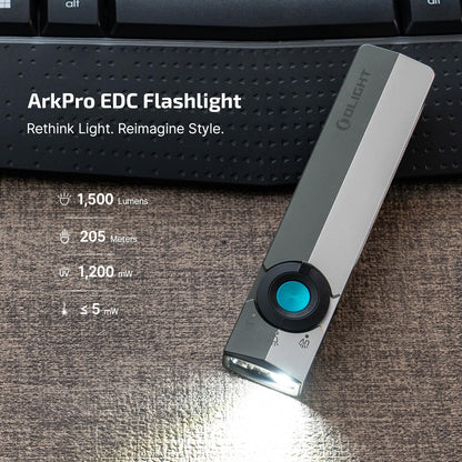 OLIGHT ArkPro EDC Flat Flashlight Rechargeable with Green Beam, UV and White LED,1500 Lumens USB-C Pocket Camping Flashlight, Spotlight Floodlight for Outdoor Emergency (Dual Tone Silver Graphite CW)