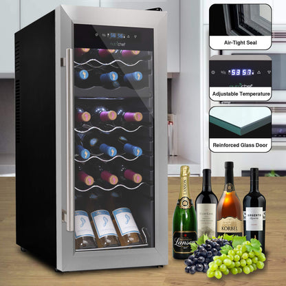 NutriChef 18 Bottle Wine Fridge | Dual Zone Wine Chiller | Adjustable Temperature 41°F to 64°F | Ultra Quiet Operation | Wine Cooler For Home & Office | Free Standing 32x13x19 IN | Black