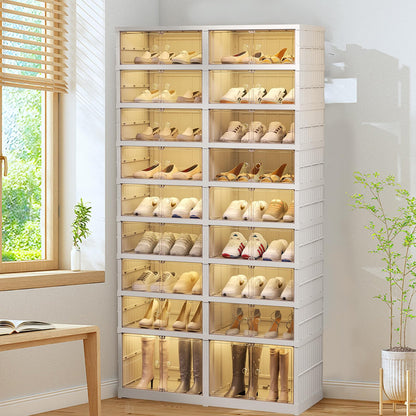 ELPHECO 9 Tier 36 Pairs Large Shoe Rack Organizer - Foldable Sneaker Cabinet Bins, Stackable Shoe Storage Shelf, Collapsible Shoe Cabinet with Double Doors for Entryway