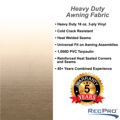RecPro RV Awning Fabric Replacement | Width Options from 8 to 22 Feet | Variety of Color Options | 8' (96") Length RV Awning Replacement | Premium Vinyl (17' - Actual Width 16' 1", Tan/Camel Fade)
