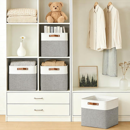 Bagnizer 13x13 Cube Storage Bins, Collapsible Fabric Storage Box, 4 Pack Closet Baskets with Handles for Organizing, Shelf, Toys, Clothes, Home, Office, Nursery (Grey&White)