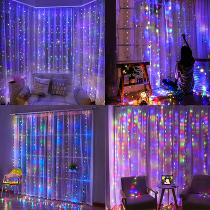 Dazzle Bright 300 LED Curtain String Lights, Connectable Waterproof, 8 Modes, Multicolor, Model CL-300CC