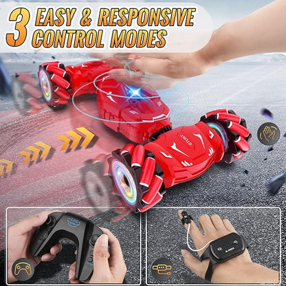 Pristar RC Stunt Cars Gesture Sensing Remote Car Toys for 6-12 Boys Girls 2.4Ghz Hand Remote Control Car with Spray Lights Music 360° Rotation 4WD Off-Road Birthday Xmas Gifts for Kids Age 6-12